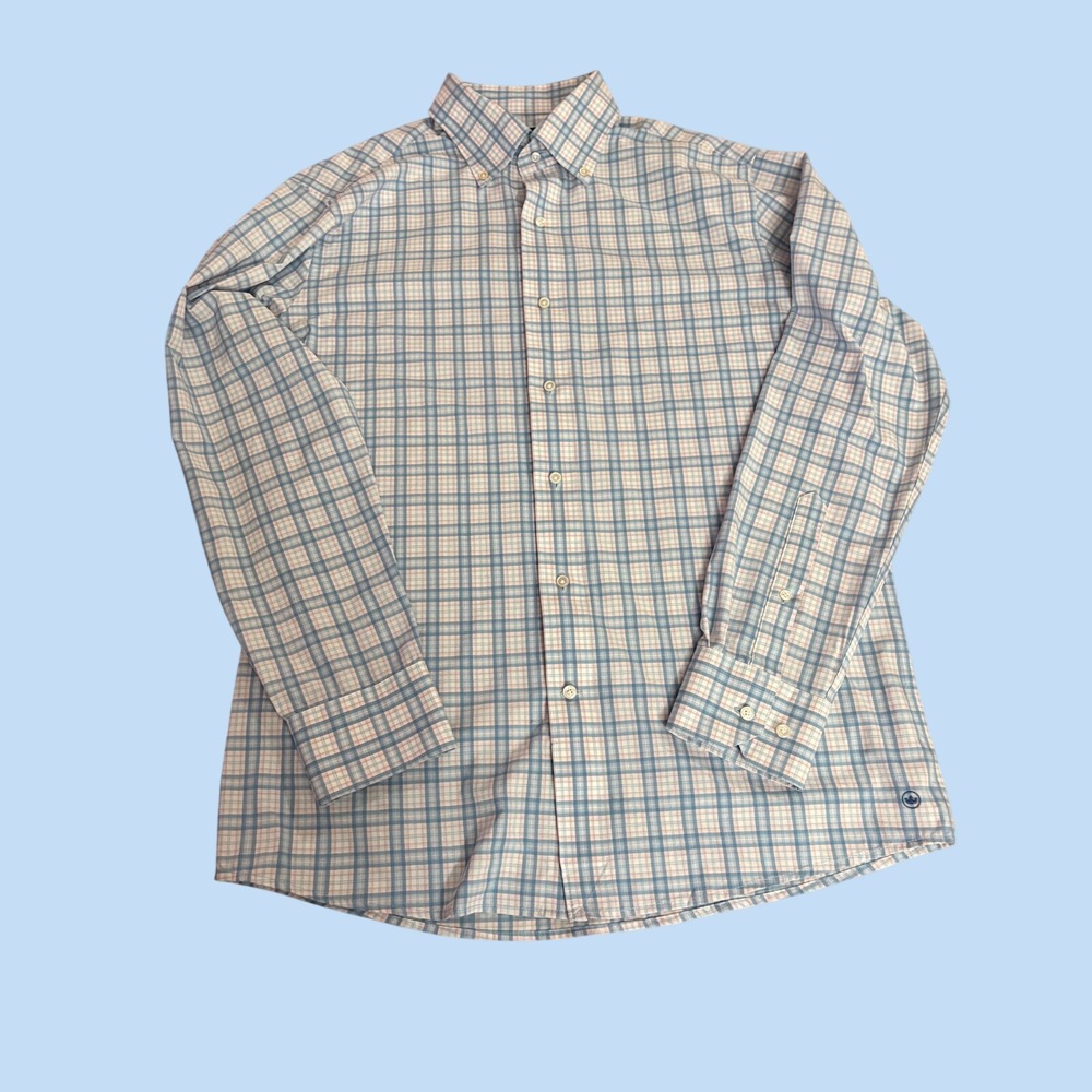 Peter Millar Crown Crafted Performance Plaid Shirt Mens M Blue Pink MS23XW53LTDP